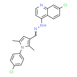 ChemSpider 2D Image | 7-Chloro-4-(2-{[1-(4-chlorophenyl)-2,5-dimethyl-1H-pyrrol-3-yl]methylene}hydrazino)quinoline | C22H18Cl2N4
