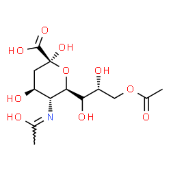 ChemSpider 2D Image | (6R)-6-[(1S,2R)-3-Acetoxy-1,2-dihydroxypropyl]-3,5-dideoxy-5-[(Z)-(1-hydroxyethylidene)amino]-alpha-L-threo-hex-2-ulopyranosonic acid | C13H21NO10
