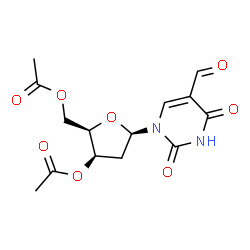 ChemSpider 2D Image | 1-(3,5-Di-O-acetyl-2-deoxy-beta-D-threo-pentofuranosyl)-2,4-dioxo-1,2,3,4-tetrahydro-5-pyrimidinecarbaldehyde | C14H16N2O8