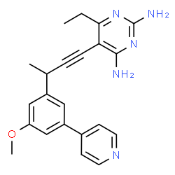 ChemSpider 2D Image | 6-Ethyl-5-{(3S)-3-[3-methoxy-5-(4-pyridinyl)phenyl]-1-butyn-1-yl}-2,4-pyrimidinediamine | C22H23N5O