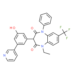 ChemSpider 2D Image | (3S)-1-Ethyl-3-[3-hydroxy-5-(3-pyridinyl)phenyl]-5-phenyl-7-(trifluoromethyl)-1H-1,5-benzodiazepine-2,4(3H,5H)-dione | C29H22F3N3O3