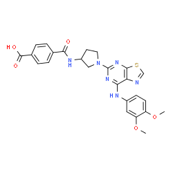 ChemSpider 2D Image | 4-{[(3S)-1-{7-[(3,4-Dimethoxyphenyl)amino][1,3]thiazolo[5,4-d]pyrimidin-5-yl}-3-pyrrolidinyl]carbamoyl}benzoic acid | C25H24N6O5S