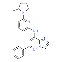ChemSpider 2D Image | N-{6-[(2S)-2-Methyl-1-pyrrolidinyl]-2-pyridinyl}-6-phenylimidazo[1,2-b]pyridazin-8-amine | C22H22N6