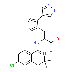 ChemSpider 2D Image | N-(6-Chloro-3,3-dimethyl-3,4-dihydro-1-isoquinolinyl)-3-[4-(1H-pyrazol-4-yl)-3-thienyl]-L-alanine | C21H21ClN4O2S