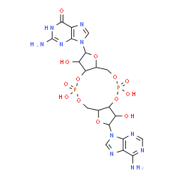 ChemSpider 2D Image | 2-Amino-9-[(2r,3r,3ar,5s,7as,9r,10r,10ar,12r,14as)-9-(6-Amino-9h-Purin-9-Yl)-3,5,10,12-Tetrahydroxy-5,12-Dioxidooctahydro-2h,7h-Difuro[3,2-D:3',2'-J][1,3,7,9,2,8]tetraoxadiphosphacyclododecin-2-Yl]-1,9-Dihydro-6h-Purin-6-One | C20H24N10O13P2