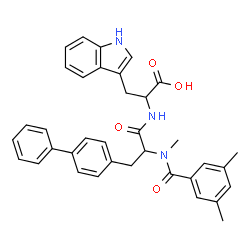 ChemSpider 2D Image | (2R)-2-({(2S)-3-(4-Biphenylyl)-2-[(3,5-dimethylbenzoyl)(methyl)amino]propanoyl}amino)-3-(1H-indol-3-yl)propanoic acid (non-preferred name) | C36H35N3O4