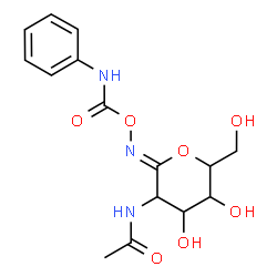 ChemSpider 2D Image | (Z)-[(3r,4r,5r,6r)-3-Acetamido-6-(Hydroxymethyl)-4,5-Bis(Oxidanyl)oxan-2-Ylidene]amino] N-Phenylcarbamate | C15H19N3O7