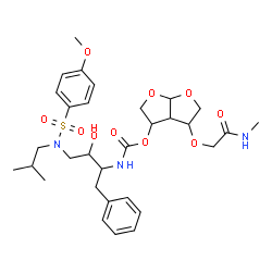 ChemSpider 2D Image | (3R,3aS,4R,6aR)-4-[2-(Methylamino)-2-oxoethoxy]hexahydrofuro[2,3-b]furan-3-yl [(2S,3R)-3-hydroxy-4-{isobutyl[(4-methoxyphenyl)sulfonyl]amino}-1-phenyl-2-butanyl]carbamate | C31H43N3O10S