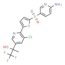 ChemSpider 2D Image | (2S)-2-(6-{5-[(6-Amino-3-pyridinyl)sulfonyl]-2-thienyl}-5-chloro-3-pyridinyl)-1,1,1-trifluoro-2-propanol | C17H13ClF3N3O3S2