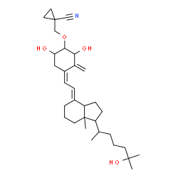 ChemSpider 2D Image | 1-({[(1R,2S,3R,5Z,7E,14beta,17alpha)-1,3,25-Trihydroxy-9,10-secocholesta-5,7,10-trien-2-yl]oxy}methyl)cyclopropanecarbonitrile | C32H49NO4