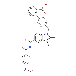 ChemSpider 2D Image | 4'-[(2,3-Dimethyl-5-{[(1R)-1-(4-nitrophenyl)ethyl]carbamoyl}-1H-indol-1-yl)methyl]-2-biphenylcarboxylic acid | C33H29N3O5