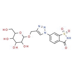 ChemSpider 2D Image | [1-(1,1-Dioxido-3-oxo-2,3-dihydro-1,2-benzothiazol-6-yl)-1H-1,2,3-triazol-4-yl]methyl alpha-L-idopyranoside | C16H18N4O9S
