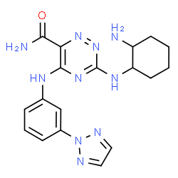 ChemSpider 2D Image | 3-{[(1R,2S)-2-Aminocyclohexyl]amino}-5-{[3-(2H-1,2,3-triazol-2-yl)phenyl]amino}-1,2,4-triazine-6-carboxamide | C18H22N10O