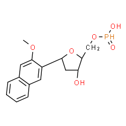 ChemSpider 2D Image | (1R)-1,4-Anhydro-2-deoxy-5-O-[hydroxy(oxido)phosphoranyl]-1-(3-methoxy-2-naphthyl)-D-erythro-pentitol | C16H19O6P