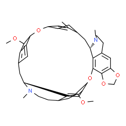 ChemSpider 2D Image | (14S,26R)-22,32-Dimethoxy-13,27-dimethyl-2,5,7,20-tetraoxa-13,27-diazaoctacyclo[24.6.2.2~16,19~.2~21,24~.1~3,10~.0~4,8~.0~14,39~.0~30,34~]nonatriaconta-1(32),3,8,10(39),16,18,21,23,30,33,35,37-dodecae
ne | C37H38N2O6