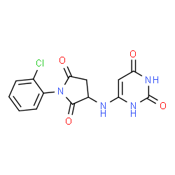 ChemSpider 2D Image | 6-{[1-(2-Chlorophenyl)-2,5-dioxo-3-pyrrolidinyl]amino}-2,4(1H,3H)-pyrimidinedione | C14H11ClN4O4