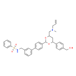 ChemSpider 2D Image | N-{[4'-(4-{[Allyl(methyl)amino]methyl}-6-[4-(hydroxymethyl)phenyl]-1,3-dioxan-2-yl)-3-biphenylyl]methyl}benzenesulfonamide | C35H38N2O5S