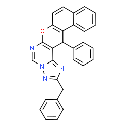 ChemSpider 2D Image | 2-Benzyl-14-phenyl-14H-benzo[5,6]chromeno[3,2-e][1,2,4]triazolo[1,5-c]pyrimidine | C29H20N4O
