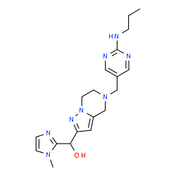 ChemSpider 2D Image | (1-Methyl-1H-imidazol-2-yl)(5-{[2-(propylamino)-5-pyrimidinyl]methyl}-4,5,6,7-tetrahydropyrazolo[1,5-a]pyrazin-2-yl)methanol | C19H26N8O