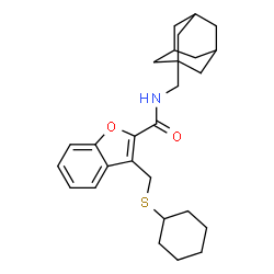 ChemSpider 2D Image | N-(Adamantan-1-ylmethyl)-3-[(cyclohexylsulfanyl)methyl]-1-benzofuran-2-carboxamide | C27H35NO2S