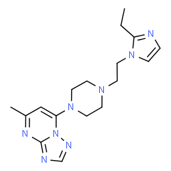ChemSpider 2D Image | 7-{4-[2-(2-Ethyl-1H-imidazol-1-yl)ethyl]-1-piperazinyl}-5-methyl[1,2,4]triazolo[1,5-a]pyrimidine | C17H24N8