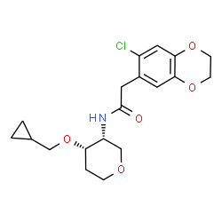 ChemSpider 2D Image | 1,5-Anhydro-4-{[(7-chloro-2,3-dihydro-1,4-benzodioxin-6-yl)acetyl]amino}-3-O-(cyclopropylmethyl)-2,4-dideoxy-D-erythro-pentitol | C19H24ClNO5