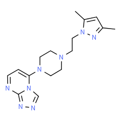 ChemSpider 2D Image | 5-{4-[2-(3,5-Dimethyl-1H-pyrazol-1-yl)ethyl]-1-piperazinyl}[1,2,4]triazolo[4,3-a]pyrimidine | C16H22N8