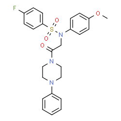ChemSpider 2D Image | 4-Fluoro-N-(4-methoxyphenyl)-N-[2-oxo-2-(4-phenyl-1-piperazinyl)ethyl]benzenesulfonamide | C25H26FN3O4S