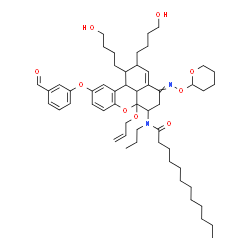 ChemSpider 2D Image | N-{6a-(Allyloxy)-10-(3-formylphenoxy)-1,2-bis(4-hydroxybutyl)-4-[(tetrahydro-2H-pyran-2-yloxy)imino]-1,2,4,5,6,6a,11b,11c-octahydrobenzo[kl]xanthen-6-yl}-N-propyldodecanamide | C54H78N2O9
