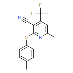 ChemSpider 2D Image | 6-Methyl-2-[(4-methylphenyl)sulfanyl]-4-(trifluoromethyl)nicotinonitrile | C15H11F3N2S