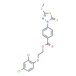 ChemSpider 2D Image | 2-(2,4-Dichlorophenoxy)ethyl 4-[5-(methylsulfanyl)-2-thioxo-1,3,4-thiadiazol-3(2H)-yl]benzoate | C18H14Cl2N2O3S3