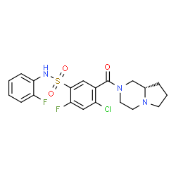ChemSpider 2D Image | 4-Chloro-2-fluoro-N-(2-fluorophenyl)-5-[(8aS)-hexahydropyrrolo[1,2-a]pyrazin-2(1H)-ylcarbonyl]benzenesulfonamide | C20H20ClF2N3O3S