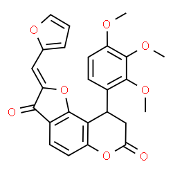 ChemSpider 2D Image | (2Z)-2-(2-Furylmethylene)-9-(2,3,4-trimethoxyphenyl)-8,9-dihydro-7H-furo[2,3-f]chromene-3,7(2H)-dione | C25H20O8