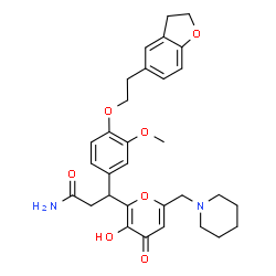 ChemSpider 2D Image | 3-{4-[2-(2,3-Dihydro-1-benzofuran-5-yl)ethoxy]-3-methoxyphenyl}-3-[3-hydroxy-4-oxo-6-(1-piperidinylmethyl)-4H-pyran-2-yl]propanamide | C31H36N2O7