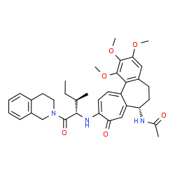 ChemSpider 2D Image | N-[(7S)-10-{[(2S,3R)-1-(3,4-Dihydro-2(1H)-isoquinolinyl)-3-methyl-1-oxo-2-pentanyl]amino}-1,2,3-trimethoxy-9-oxo-5,6,7,9-tetrahydrobenzo[a]heptalen-7-yl]acetamide | C36H43N3O6