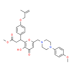 ChemSpider 2D Image | Methyl 3-(3-hydroxy-6-{[4-(4-methoxyphenyl)-1-piperazinyl]methyl}-4-oxo-4H-pyran-2-yl)-3-{4-[(2-methyl-2-propen-1-yl)oxy]phenyl}propanoate | C31H36N2O7