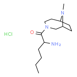 ChemSpider 2D Image | 2-Amino-1-(9-methyl-3,9-diazabicyclo[4.2.1]non-3-yl)-1-hexanone hydrochloride (1:1) | C14H28ClN3O