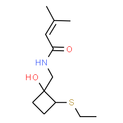 ChemSpider 2D Image | N-{[2-(Ethylsulfanyl)-1-hydroxycyclobutyl]methyl}-3-methyl-2-butenamide | C12H21NO2S
