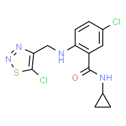 ChemSpider 2D Image | 5-Chloro-2-{[(5-chloro-1,2,3-thiadiazol-4-yl)methyl]amino}-N-cyclopropylbenzamide | C13H12Cl2N4OS
