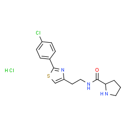 ChemSpider 2D Image | N-{2-[2-(4-Chlorophenyl)-1,3-thiazol-4-yl]ethyl}prolinamide hydrochloride (1:1) | C16H19Cl2N3OS