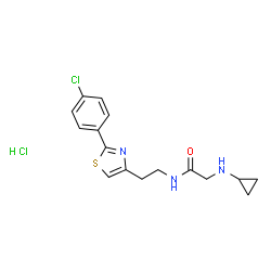 ChemSpider 2D Image | N-{2-[2-(4-Chlorophenyl)-1,3-thiazol-4-yl]ethyl}-N~2~-cyclopropylglycinamide hydrochloride (1:1) | C16H19Cl2N3OS