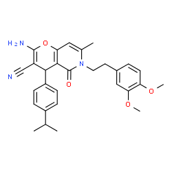 ChemSpider 2D Image | 2-Amino-6-[2-(3,4-dimethoxyphenyl)ethyl]-4-(4-isopropylphenyl)-7-methyl-5-oxo-5,6-dihydro-4H-pyrano[3,2-c]pyridine-3-carbonitrile | C29H31N3O4