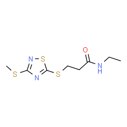 ChemSpider 2D Image | N-Ethyl-3-{[3-(methylsulfanyl)-1,2,4-thiadiazol-5-yl]sulfanyl}propanamide | C8H13N3OS3