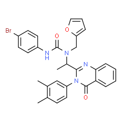 ChemSpider 2D Image | 3-(4-Bromophenyl)-1-{1-[3-(3,4-dimethylphenyl)-4-oxo-3,4-dihydro-2-quinazolinyl]ethyl}-1-(2-furylmethyl)urea | C30H27BrN4O3