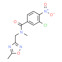 ChemSpider 2D Image | 3-Chloro-N-methyl-N-[(5-methyl-1,2,4-oxadiazol-3-yl)methyl]-4-nitrobenzamide | C12H11ClN4O4