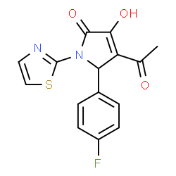 ChemSpider 2D Image | 4-Acetyl-5-(4-fluoro-phenyl)-3-hydroxy-1-thiazol-2-yl-1,5-dihydro-pyrrol-2-one | C15H11FN2O3S