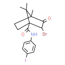 ChemSpider 2D Image | 2-Bromo-N-(4-iodophenyl)-4,7,7-trimethyl-3-oxobicyclo[2.2.1]heptane-1-carboxamide | C17H19BrINO2