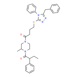 ChemSpider 2D Image | 1-(4-{4-[(5-Benzyl-4-phenyl-4H-1,2,4-triazol-3-yl)sulfanyl]butanoyl}-2-methyl-1-piperazinyl)-2-phenyl-1-butanone | C34H39N5O2S