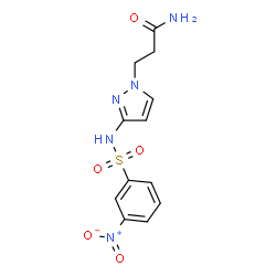 ChemSpider 2D Image | 3-(3-{[(3-Nitrophenyl)sulfonyl]amino}-1H-pyrazol-1-yl)propanamide | C12H13N5O5S