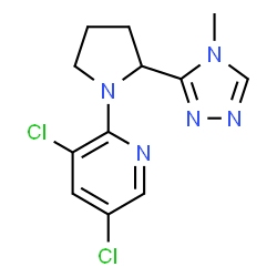 ChemSpider 2D Image | 3,5-Dichloro-2-[2-(4-methyl-4H-1,2,4-triazol-3-yl)-1-pyrrolidinyl]pyridine | C12H13Cl2N5